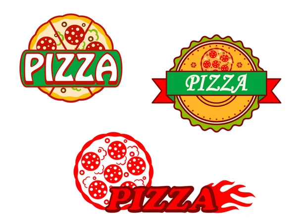 Bandeiras de pizza saborosas e emblemas —  Vetores de Stock