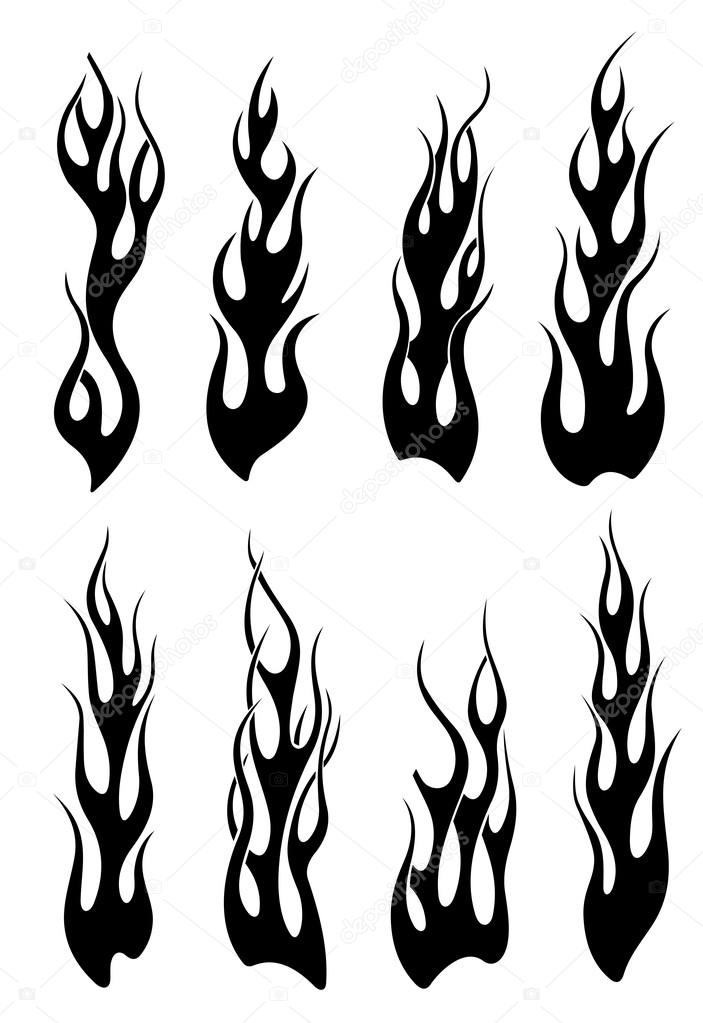 Set of black tribal flames