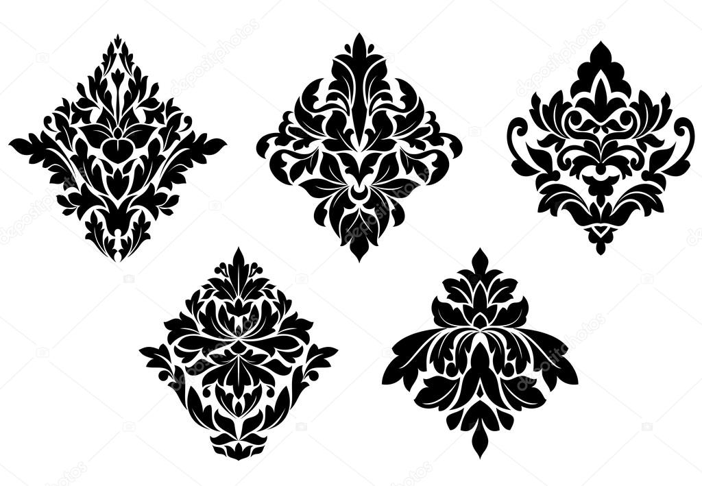 Set of vintage floral patterns and embellishments