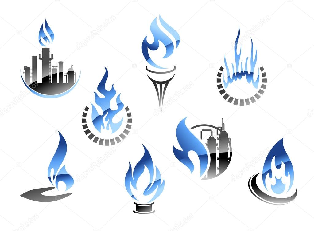 Gas and oil industry symbols in glossy style