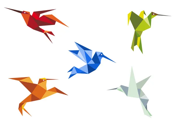 Colibríes de origami de color volador — Vector de stock