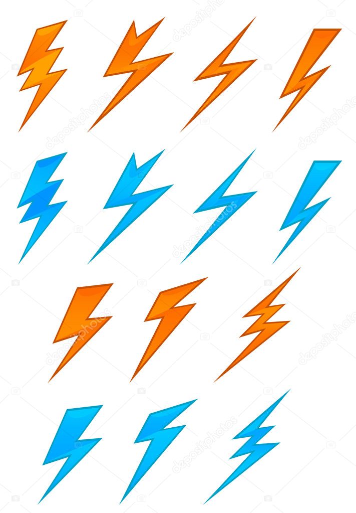 Lightning icons and symbols set on white background