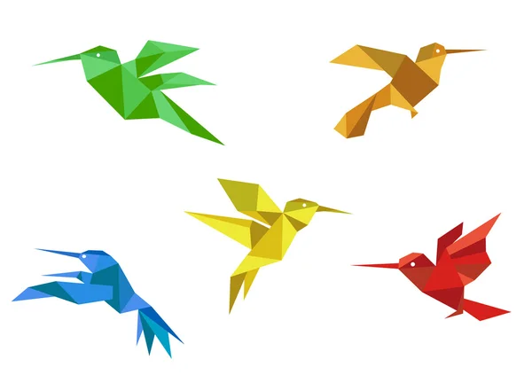 Juego de colibríes origami — Vector de stock