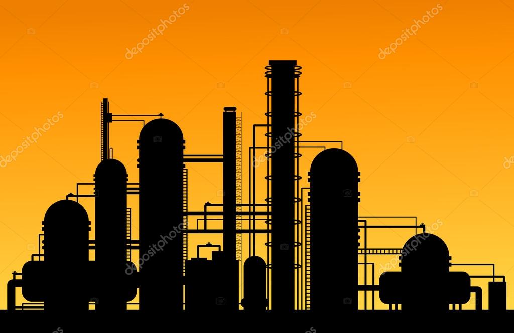 Chemical factory silhouette for industrial and technology design
