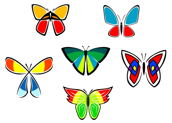 Coloridos iconos y tatuajes de mariposas — Vector de stock