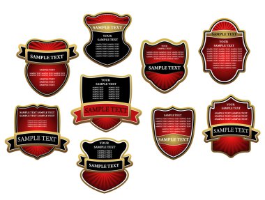 Altın çerçeveler, böyle logo Banner ve kırmızı lüks etiketleri kümesi. JPEG versiyonu da mevcut Galerisi