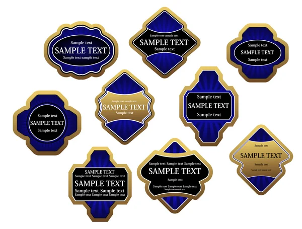 Ensemble d'étiquettes et de bannières de luxe bleues avec des cadres en or, tel logo. Version Jpeg également disponible en galerie — Image vectorielle