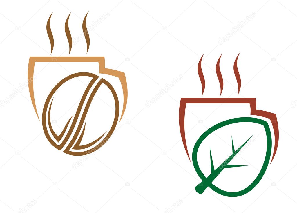 Coffee and tea symbols and icons for food design, such a logo. Jpeg version also available in gallery