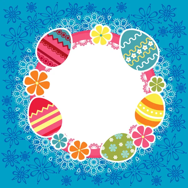 Paskalya yumurtaları ve çiçeklerle çerçeve — Stok Vektör
