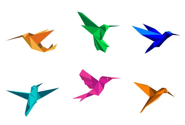 Colibríes de origami — Vector de stock