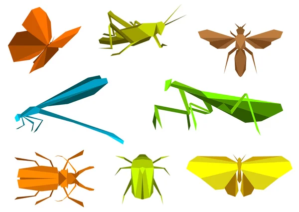 Insects in origami paper elements — Stock Vector