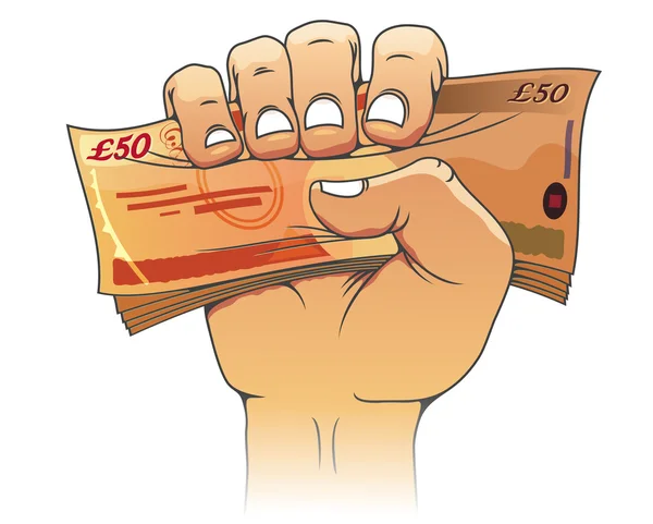 Vijftig pond bankbiljetten in hand — Stockvector