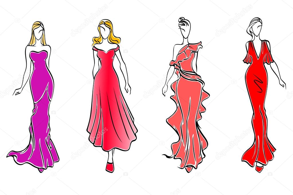 Womens in evening dresses