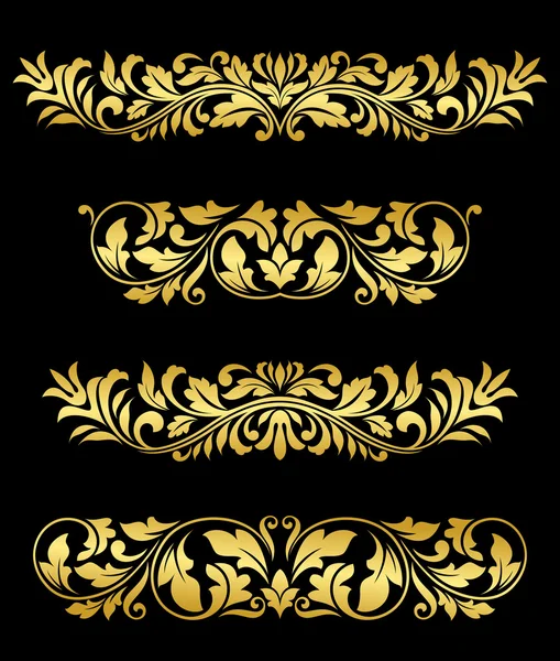 Retro gouden bloemen elementen en decoratie — Stockvector