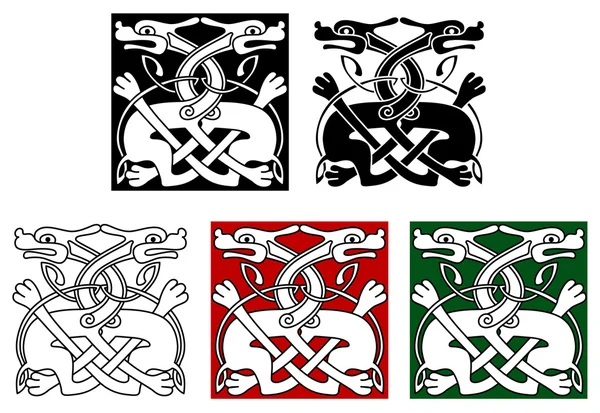 Celtic ornament with wild dogs — Stock Vector