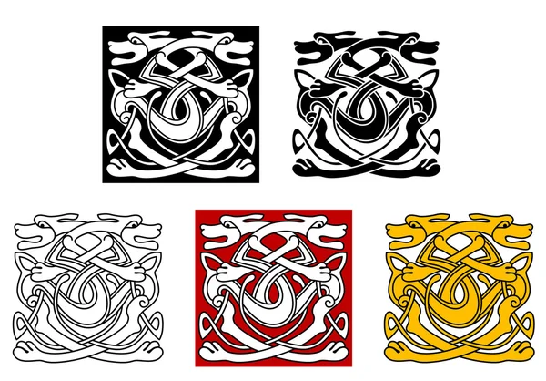 Hundar dekorativa mönster i keltisk stil — Stock vektor