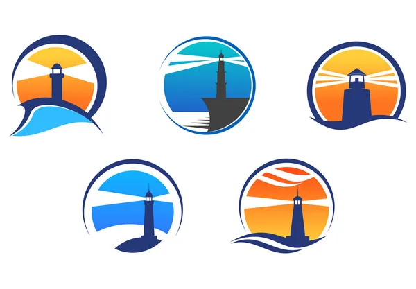 Colorful lighthouse symbols set — Stock Vector