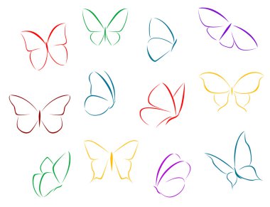 Butterflies color silhouettes clipart