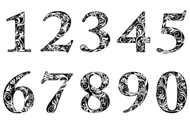 Digits and numbers with floral elements clipart