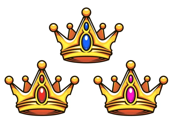 Colden royal crowns with jewelry elements — Stock Vector