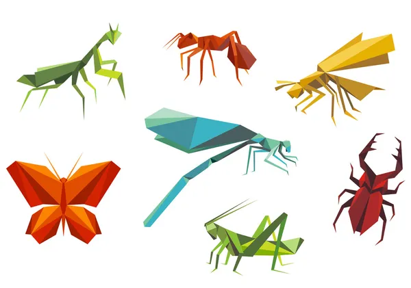 Insectos ambientados en estilo origami — Vector de stock