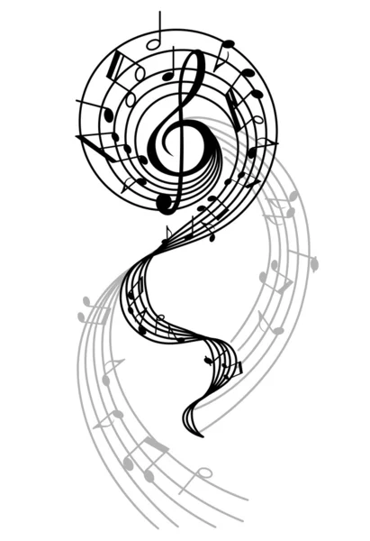 Абстрактный музыкальный вихрь с нотами и звуками — стоковый вектор