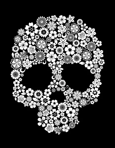 花のスタイルでの人間の頭蓋骨 — ストックベクタ