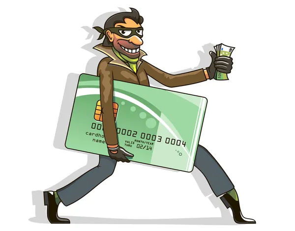 泥棒は、クレジット カードやお金を盗む — ストックベクタ