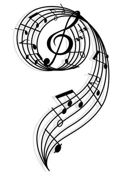 Музыкальные кудрявые элементы с ключом и нотами — стоковый вектор