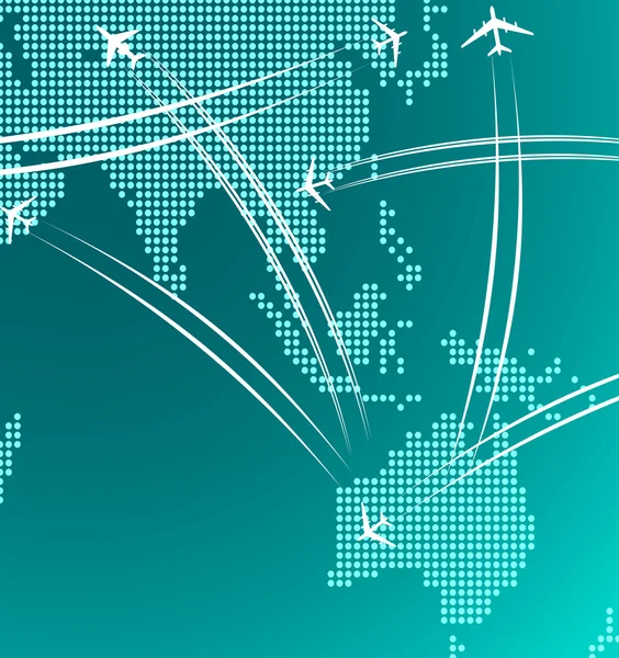Repülő repülőgépek és a fúvókák, Ázsia és Ausztrália Térkép — Stock Vector