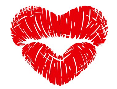 Red lips print in heart shape clipart
