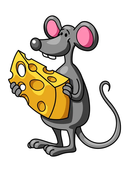 Divertido ratón de dibujos animados con queso — Vector de stock