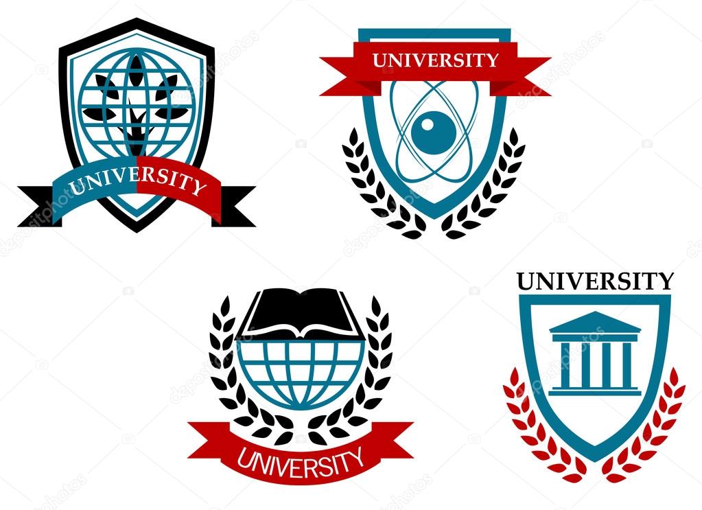 Set of university and education emblems isolated on white background