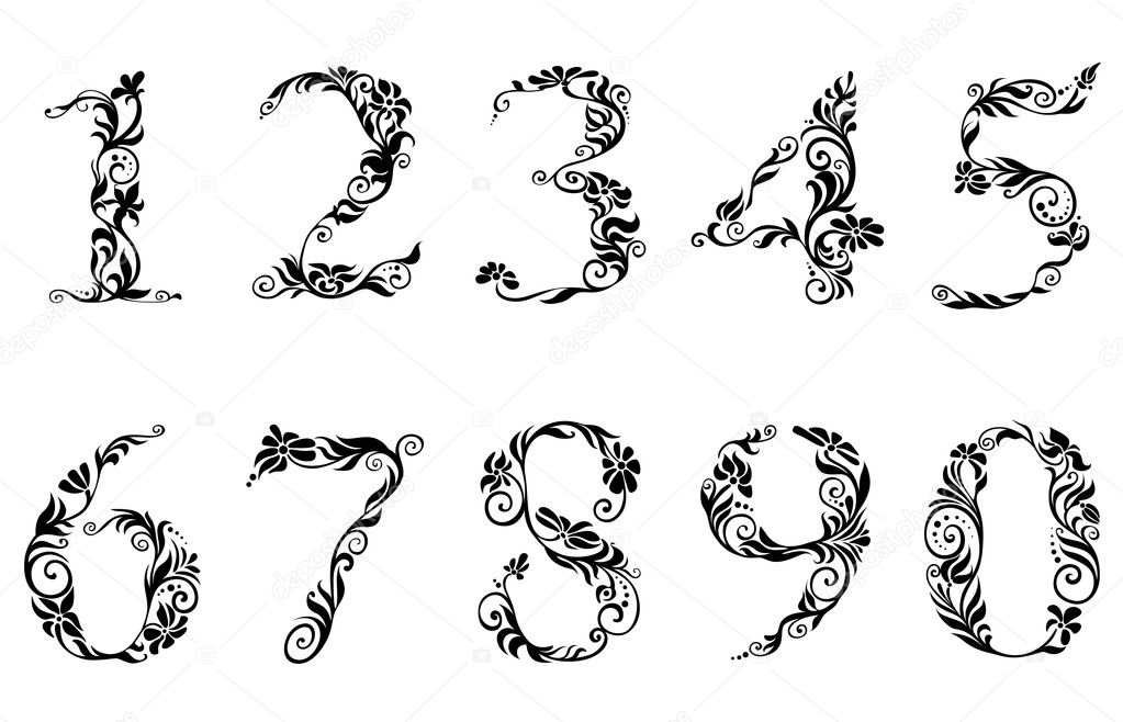 Digits and numbers set with floral details