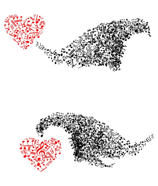 Formes abstraites avec notes musicales et cœurs — Image vectorielle