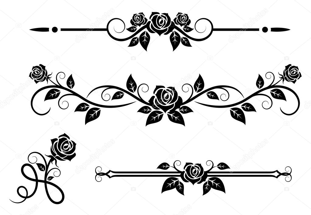Rose flowers with vintage elements and borders