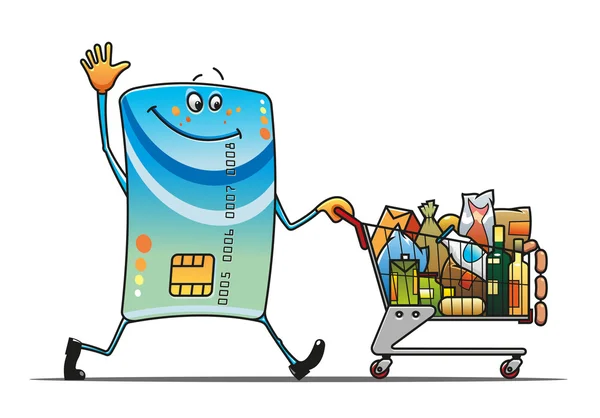 บัตรเครดิตพร้อมตะกร้าสินค้า — ภาพเวกเตอร์สต็อก