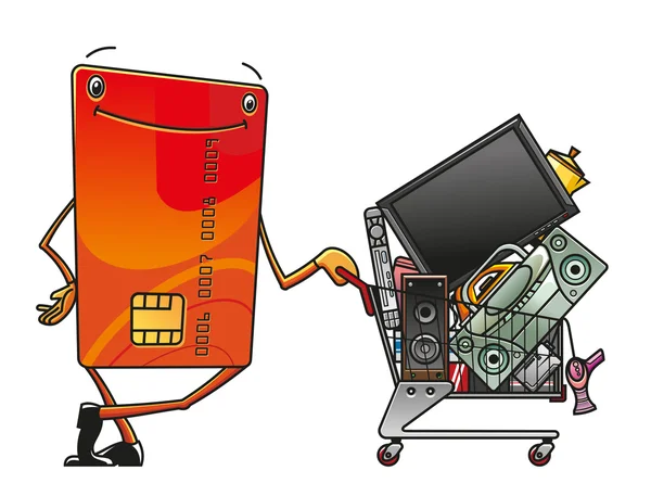 Tarjeta de crédito con carrito de compras de electrónica — Vector de stock