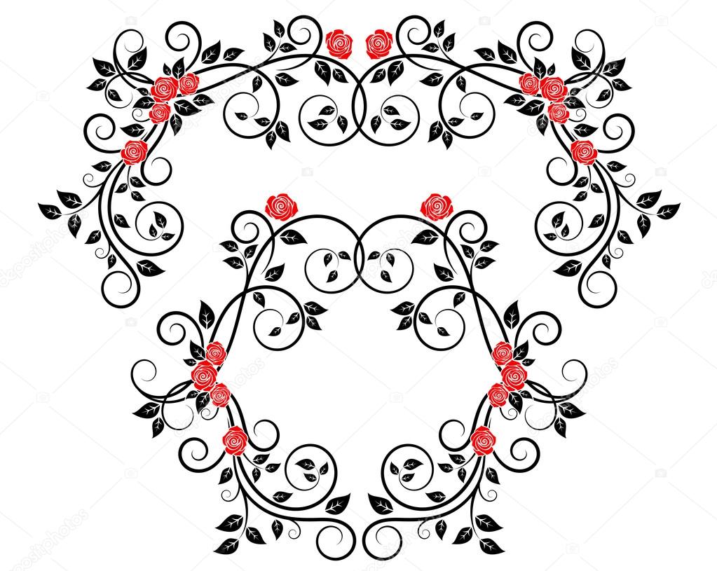 Roses on floral frame and border