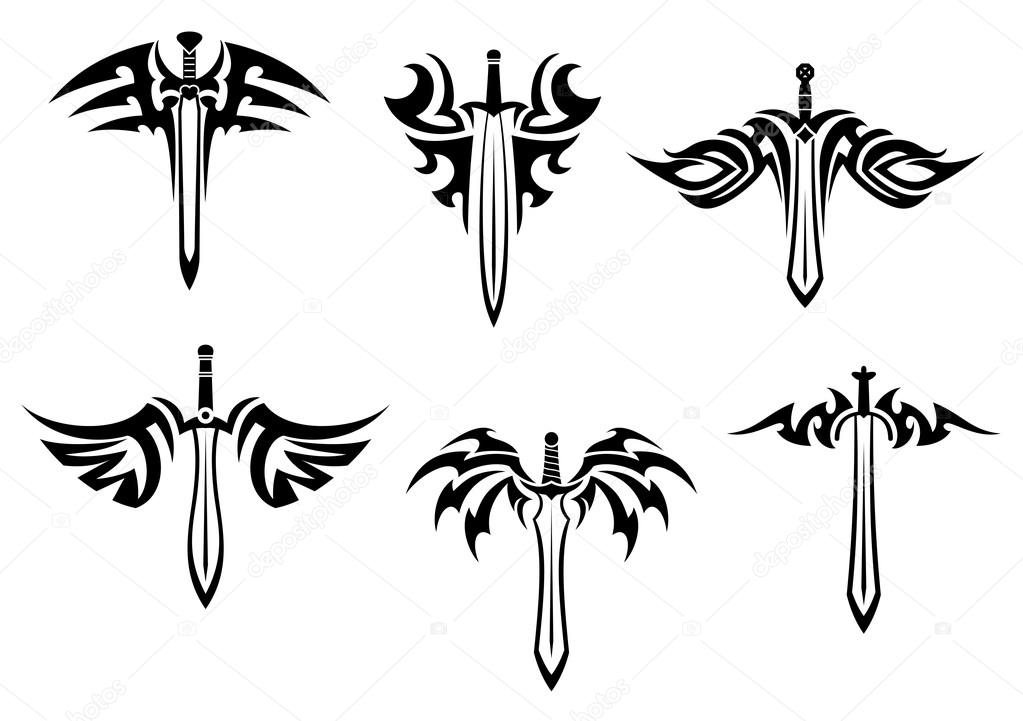 Tribal tattoos with swords and daggers