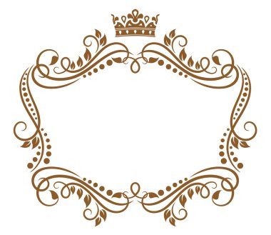 Retro frame with royal crown and flowers clipart