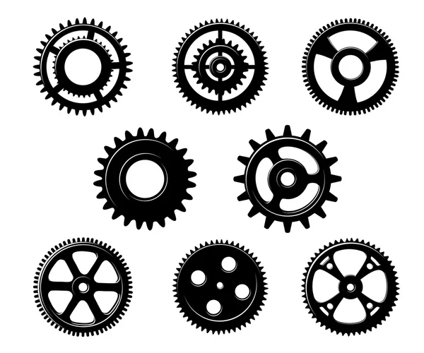 Set van metalen tandwielen en versnellingen — Stockvector