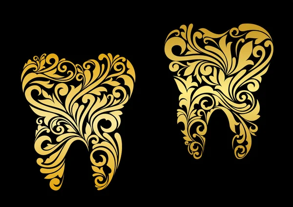 Dente dourado em estilo floral — Vetor de Stock