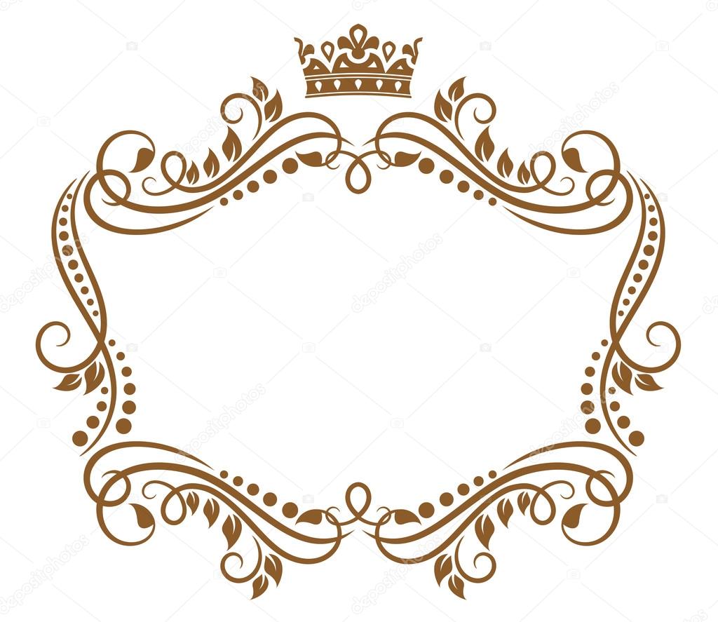 Retro frame with royal crown and flowers