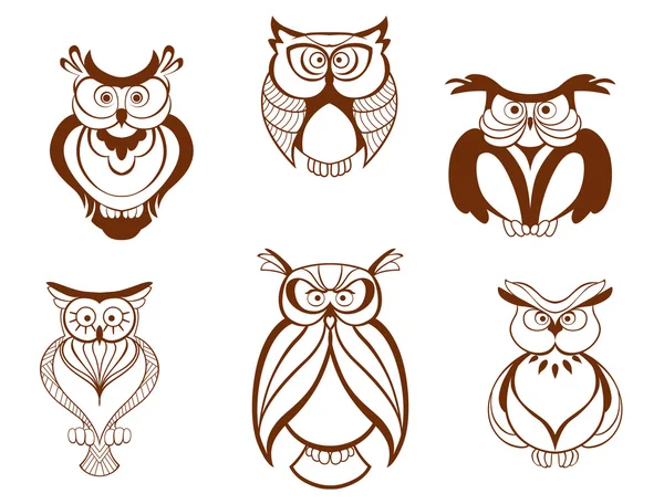 Ensemble d'oiseaux de hibou de bande dessinée — Image vectorielle