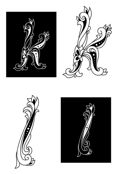 K och l dekorativa bokstäver — Stock vektor