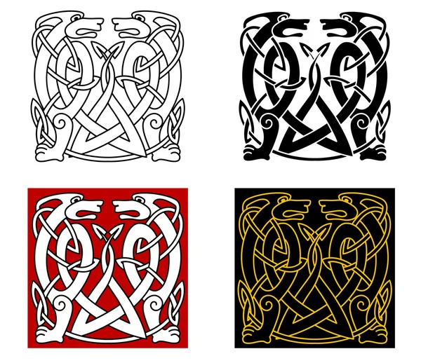Древний кельтский орнамент с дикими животными — стоковый вектор