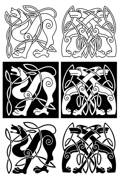 Wolves and dogs in celtic ornament — Stock Vector