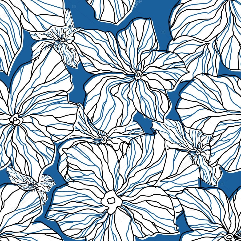 Abstract blue floral seamless pattern