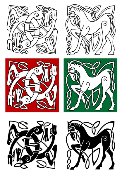 Cheval celtique et monstre abstrait — Image vectorielle